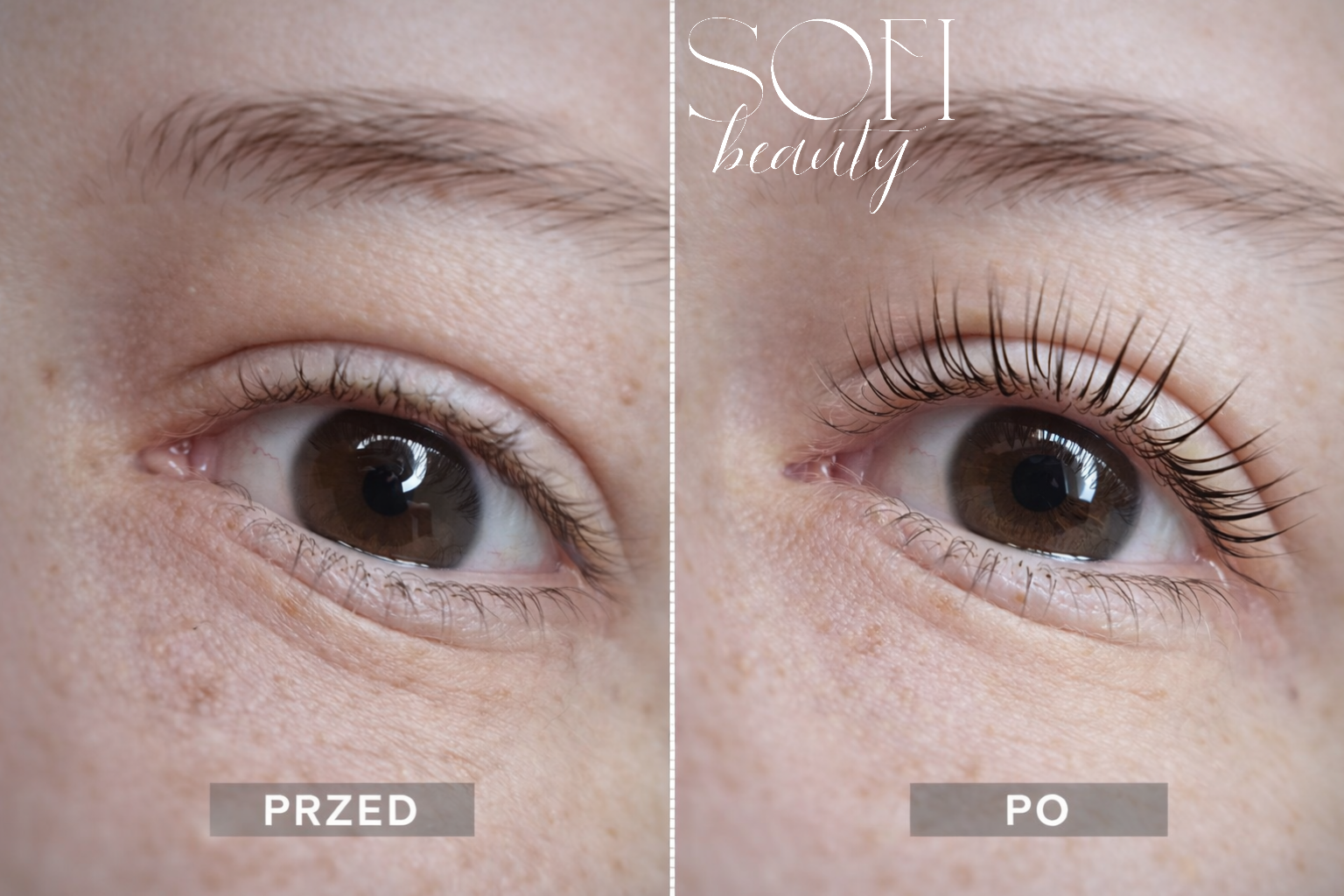 Lifting i laminacja rzęs przed i po zabiegu w SOFI beauty Rabowice Park Swarzędz blisko Zalasewa i Gowarzewa 